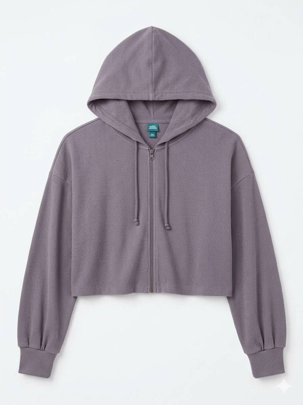 ☔️🔹️NWT Gray Ribbed Zippered Crop Hoodie Sweatshirt Large